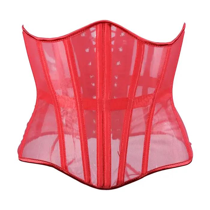Corset amincissant pour femme avec 16 baleines en acier, en maille transparente, à lacets, rouge, noir, beige, du XXS au 5XL