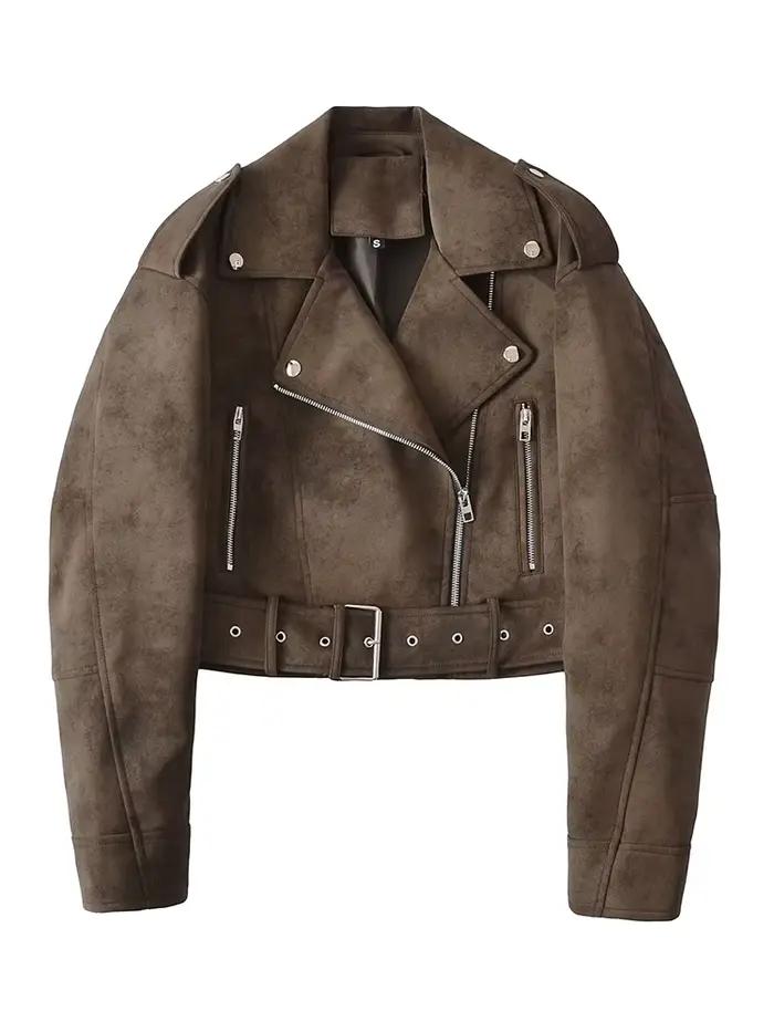 Ailegogo jarná jesenná dámska Vintage voľná imitácia koženej bundy streetwear