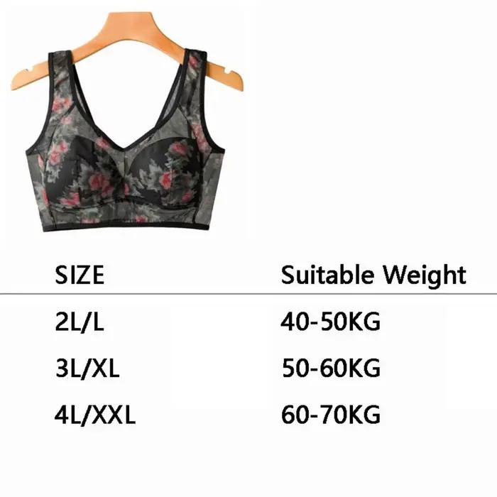 Soutien-gorge de nuit push-up en dentelle florale pour femme, sans couture, grande taille, imprimé floral, sous-vêtement type débardeur, avec bande élargie, en maille de soie glacée, pour personnes âg