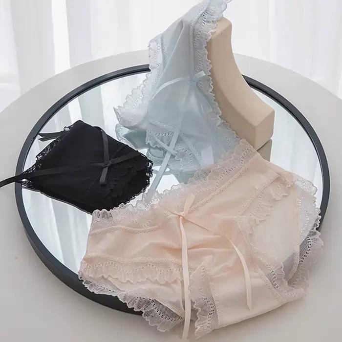 Culotte Sexy en dentelle et coton pour femmes, sous-vêtement confortable Invisible, taille moyenne, sans couture, Lingerie féminine