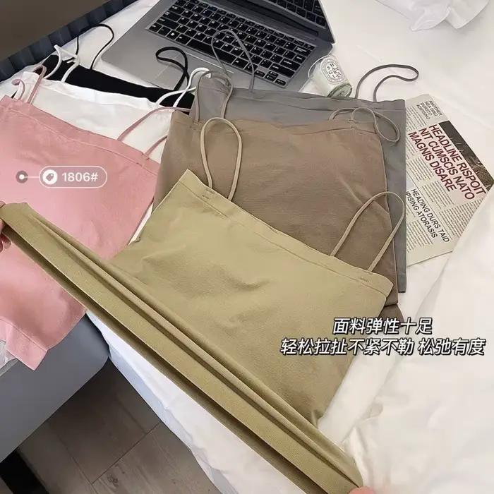 Débardeur Camisole Femme à Bretelles Fines avec Soutien-Gorge Intégré, Uni, Sans Couture, Extensible, Ajusté, Sans Manches, Dos Nu, Gilet Basique Intérieur
