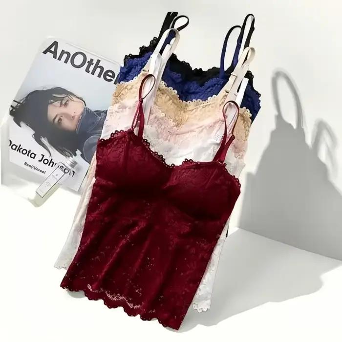 Soutien-gorge en dentelle hauts dentelle florale élégant pour femmes lingerie sexy sous-vetements sans fil bretelles réglables camisoles coussinets amovibles occassions spéciales