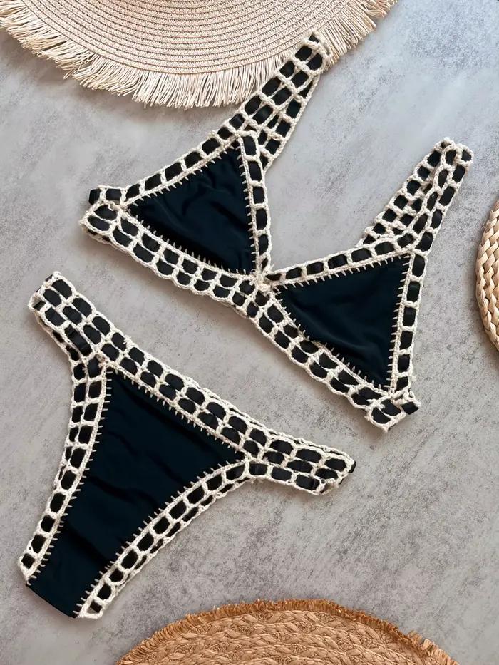 Čierny háčkovaný bikini 2026 – Sexi plavky pre ženy
