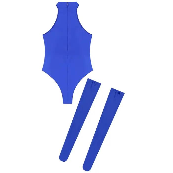 Body brillant pour femmes, col montant, sans manches, couleur unie, justaucorps, vêtements de plage, combinaison de nuit avec bas hauts de cuisse