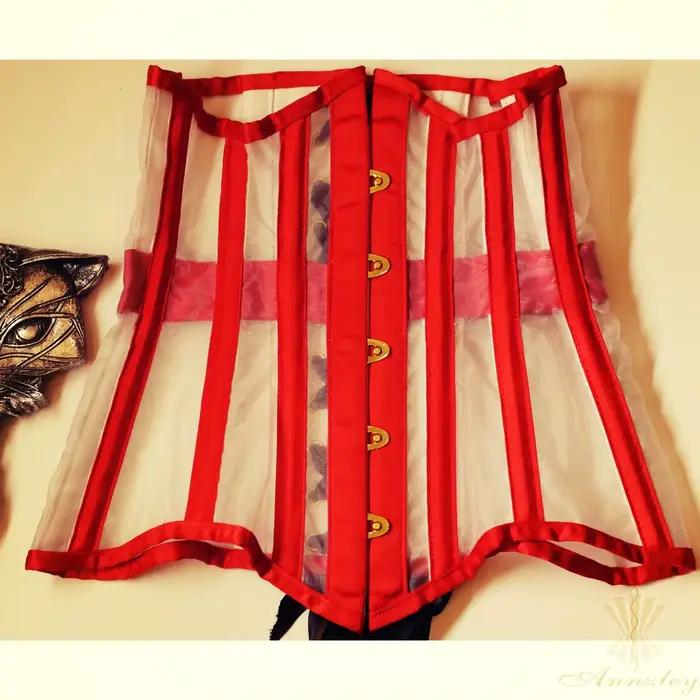 Annzley-Corset à rayures en maille rouge, bustier en dentelle, ultra-fin, fait à la main, amincissant, 2020