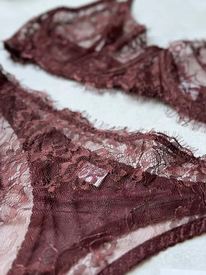 Ensemble de lingerie Belamimi 2 pièces en dentelle transparente, avec détails ajourés, pour femme, style pur désir, délicat et romantique, soutien-gorge et culotte sexy