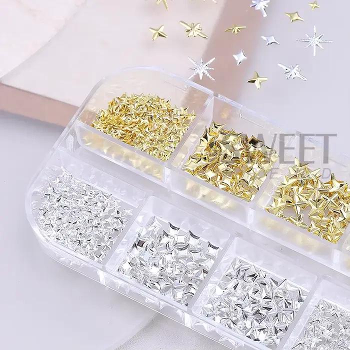 12 ks zlaté strieborné hviezdy prívesky na nechty 3D kovový nit hviezda Nail Art dekorácia Y2K štýl Punk doplnky