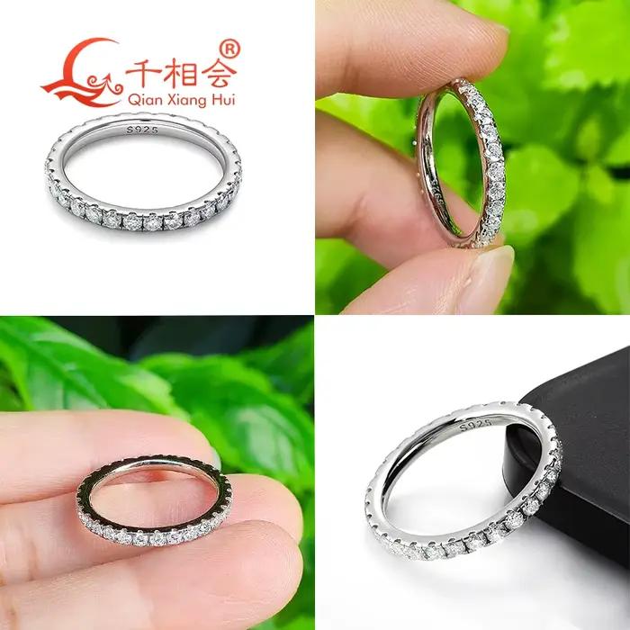 Strieborný snubný prsteň 925 s bielymi Moissanitovými diamantmi 2 mm a 3 mm