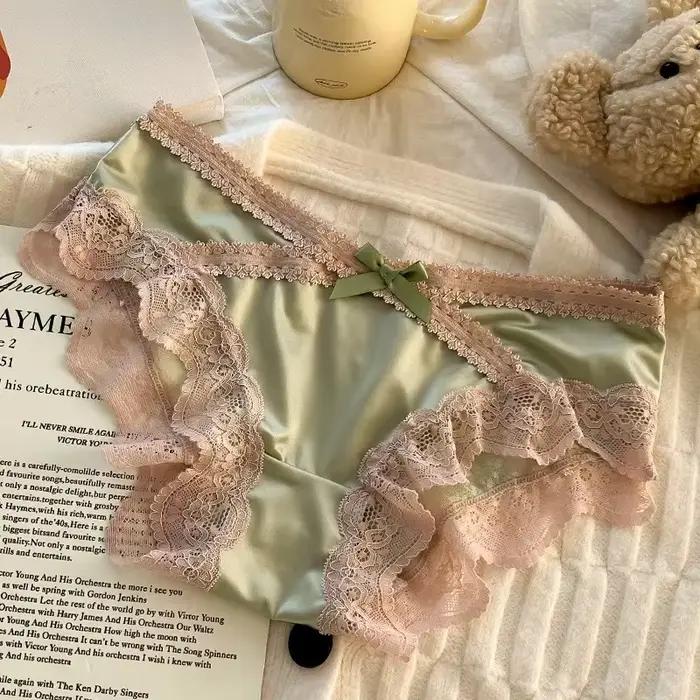 Culotte en dentelle française, entrejambe en pur coton, satinée, sexy, coupe triangle, taille basse, douce et confortable, lingerie