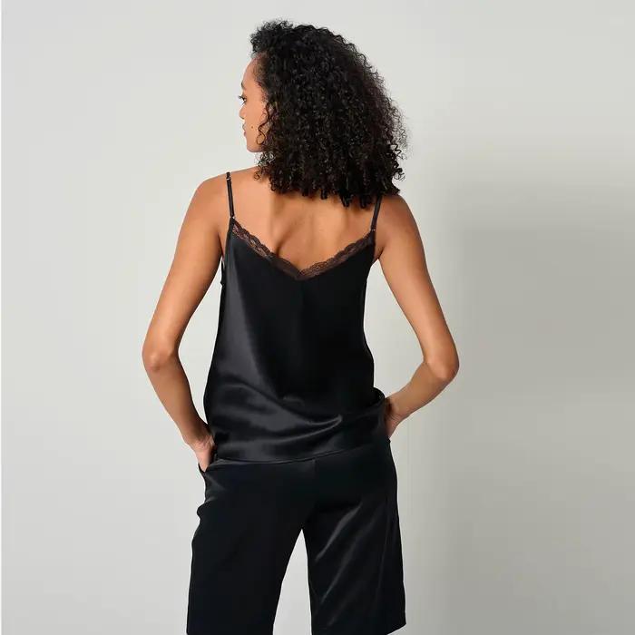 LILYSILK Dámske hodvábne 2-v-1 camisole MIM Vest Top s čipkovaným výstrihom do V a nastaviteľnými tenkými ramienkami