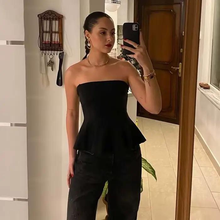 HXAO Korzetový top pre ženy bez ramienok žltý tielko letný odhalený chrbát ružový bustier na párty bez rukávov čierny top biely