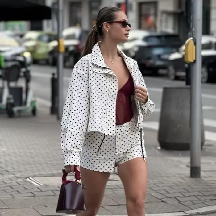 MUJER bodkovaná bomber bunda pre ženy oversized polosezónna
