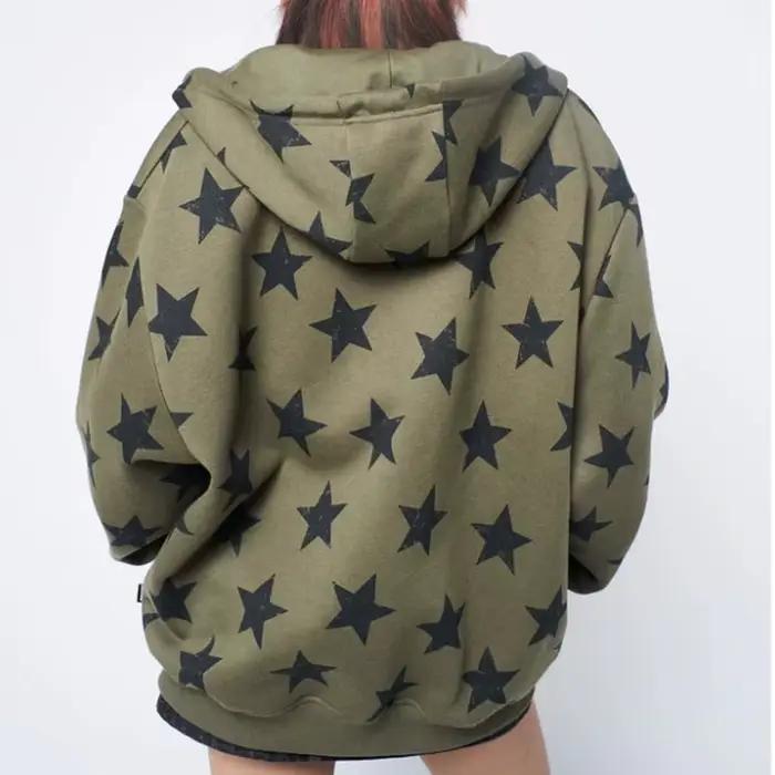Veste à capuche en polyester et élasthanne vintage star design pour femmes streetwear années 2000 hip hop goth harajuku occasions spéciales