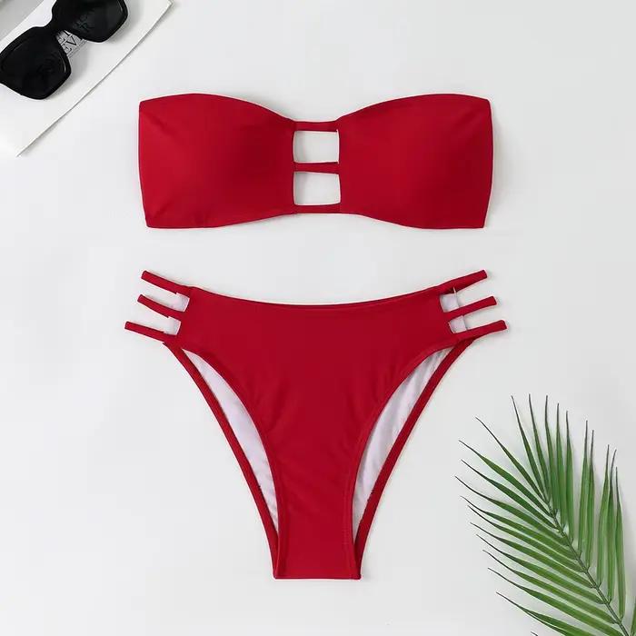 Été Bandeau Bikini 2025 femmes Sexy évider dos nu pansement taille haute maillot de bain brésilien maillot de bain deux pièces maillots de bain