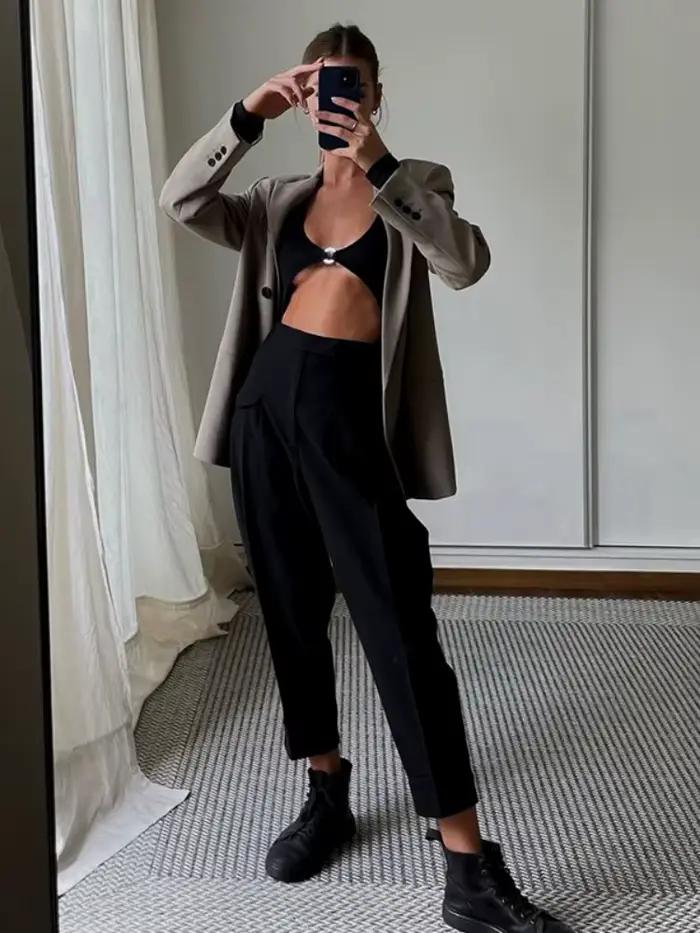 Trblietavé body Sexy Lingerie dámske dlhé rukávy top Čierny korzet jednodielny módne trendy