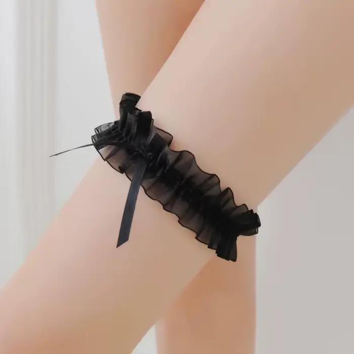 Porte-jarretelles en dentelle avec nœud papillon pour femme, lingerie sexy, boucle de jambe, jarretelles de mariage, patients cosplay, bas de mode, anneau de cuisse