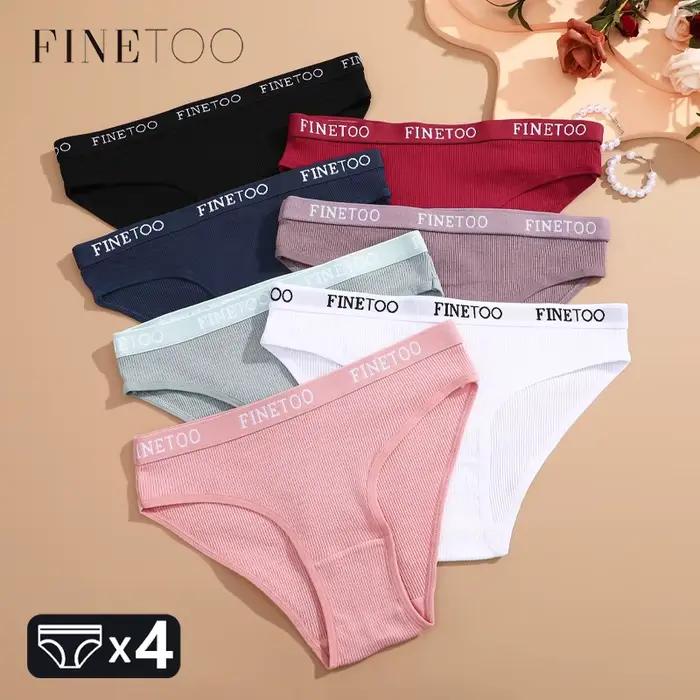 FINETOO 4 pièces coton rayé sous-vêtements femmes culottes lettre ceinture slips dames taille basse Lingerie solide respirant caleçon