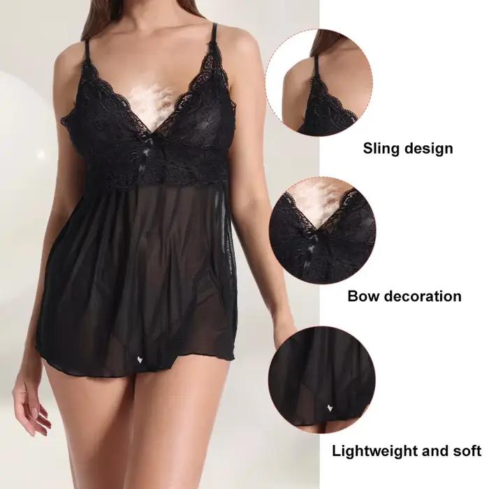 Lingerie en dentelle transparente pour femmes, vêtements de nuit ouverts à l'entrejambe, sous-vêtements sexy, vêtements de nuit pour dames, grande taille