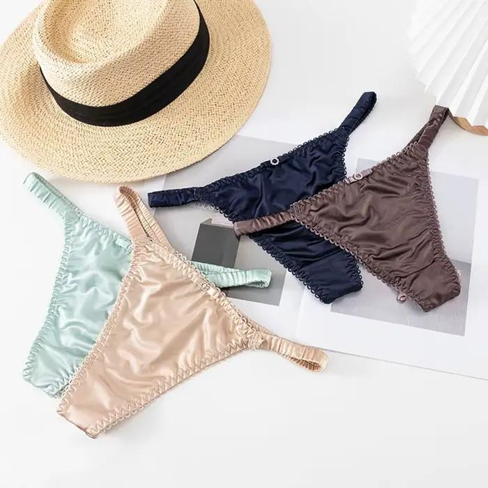 Sous-vêtements doux culotte de sport pour fille caleçon couleur unie pour femmes femme Lingerie femmes string nœud culotte Satin slips