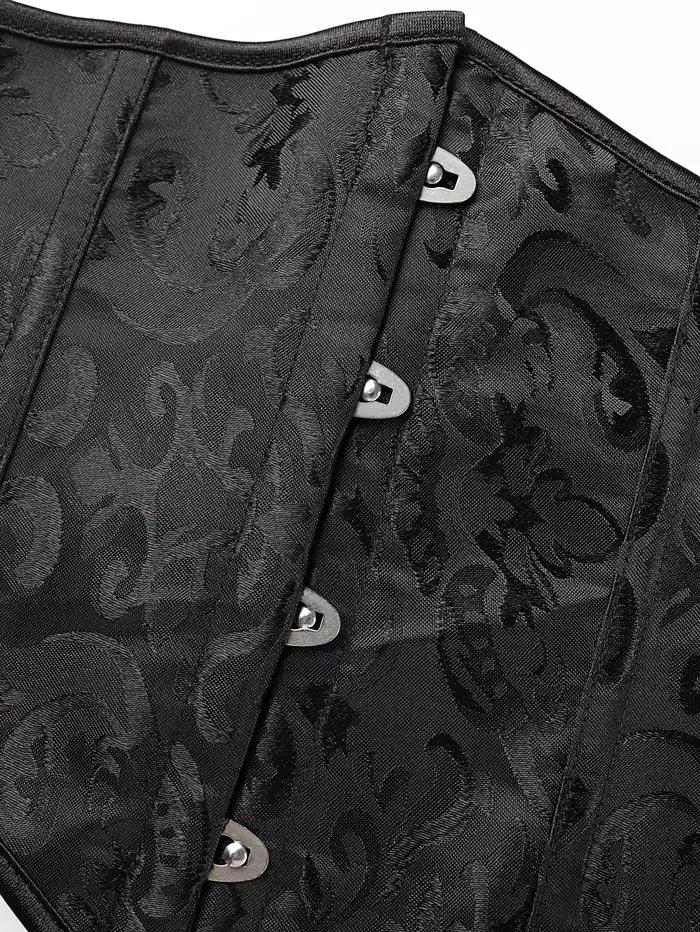 Corset sous-poitrine pour femme, style baroque, jacquard floral, satin, boucle avant, laçage arrière, cincher de taille gothique victorien