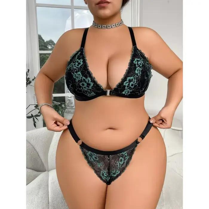 Dámska veľká veľkosť Sexy čipkovaná okrajová podprsenka a nohavičky dvojdielny pohodlný zber