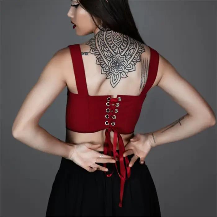 Femmes Renaissance hauts Corset gothique foncé Vintage à lacets dos nu surbuste Bustier désossé Costume haut