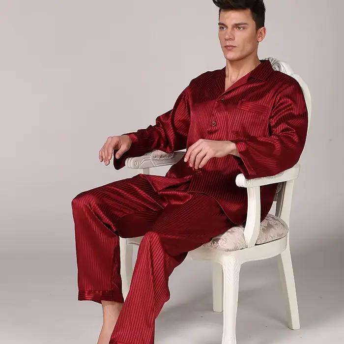 Vêtements de nuit hommes noir vêtements de nuit à manches longues pyjamas costume de couchage pour hommes vêtements de maison pyjamas en soie pour hommes vêtements de nuit hommes pyjama ensemble