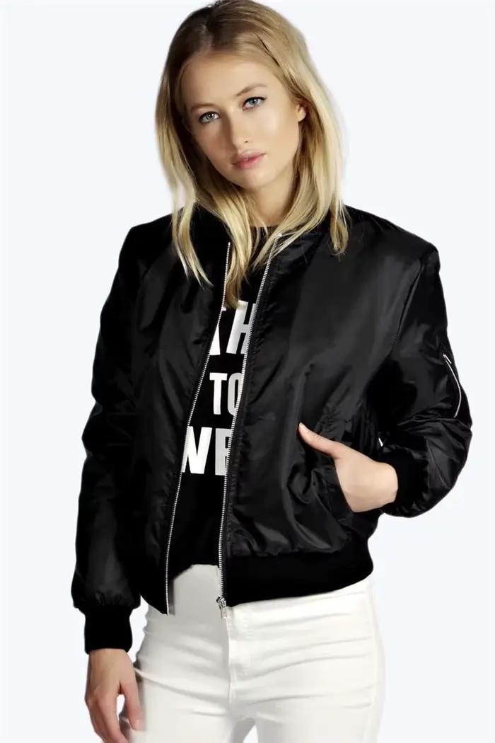 Jesenné nové krátke bundy pre ženy Vintage high street okrúhly golier Bomber žena móda zips dlhé rukávy