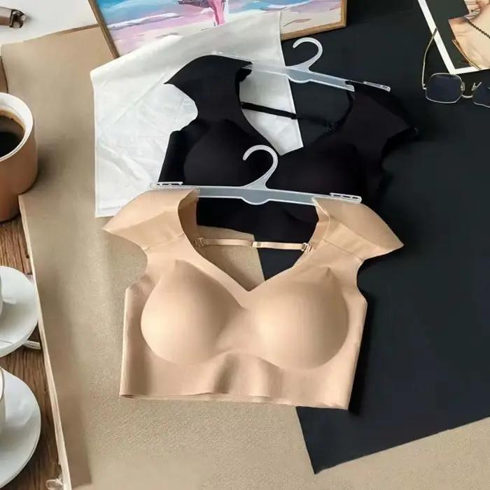 Soutien-gorge d'épaule à angle droit, col en v, sans couture, Invisible, coussinet d'épaule, gilet, reliure de poitrine, Bustier, sans fil, vêtements modelants pour filles