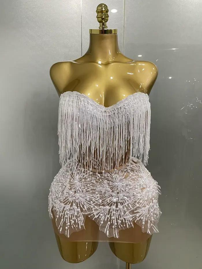 2025 Sexy perle paillettes gland sans manches