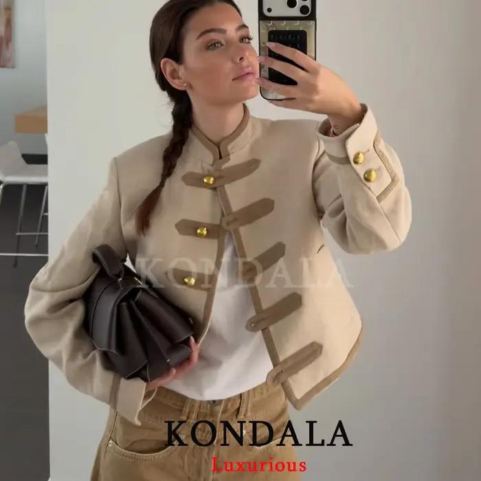 KONDALA – Novinka Štýlový Ležérny: Krátke Khaki Bundy s Vreckami pre Ženy