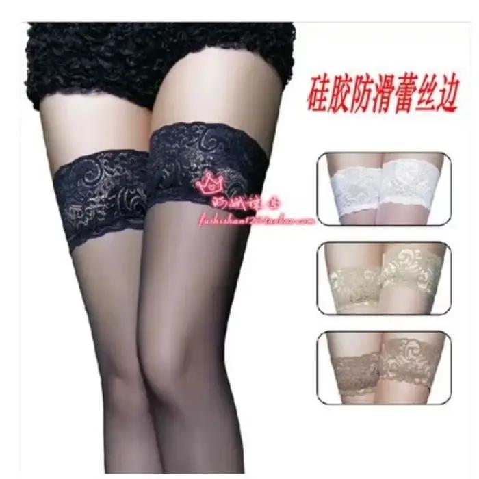 Bas en dentelle Sexy, chaussettes hautes transparentes, cuisses hautes, longues, bas avec bas antidérapant pour femmes, érotiques