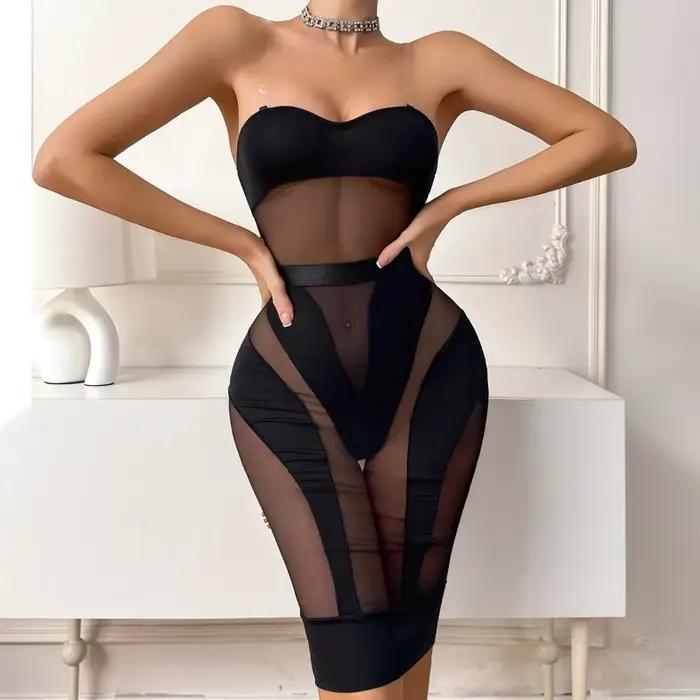 Lingerie élégante et sexy, body transparent, robe mi-longue, ensemble 2 pièces, costume de reine de la fête séduisant, sous-vêtements érotiques