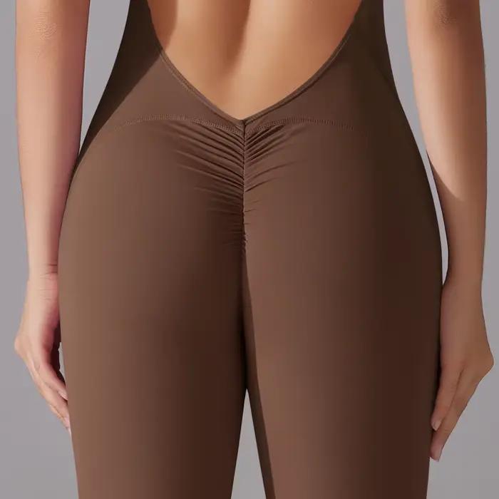 Sexy otvorený chrbát Scrunch športový kombinéza zdvíhajúca zadok ženský gymnastický set jednodielny