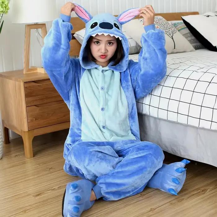 Costumes de cosplay Lilo & Stitch pour femmes et hommes, combinaison de dessin animé, pyjama à capuche mignon pour adultes, combinaison pour Halloween, fête de Noël