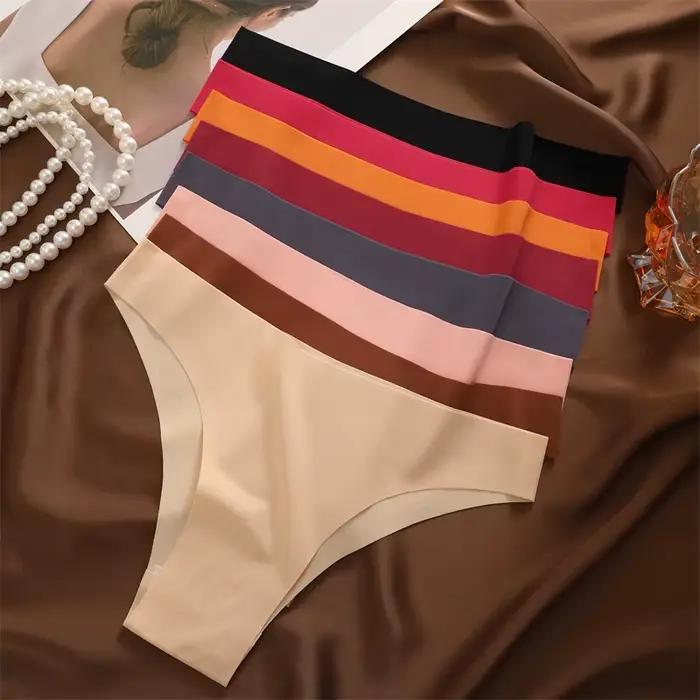 3 pièces Ultra-mince sans couture sous-vêtements en soie culottes pour femmes Sexy taille basse Stretch Bikini couleur unie slips Lingerie XS-XXL mode