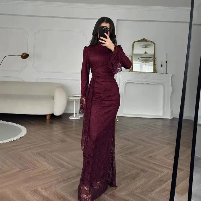 Robe de soirée élégante en dentelle moulante pour femme, collection automne-hiver, à manches longues, pour mariage, disponible sur plateformes transfrontalières indépendantes