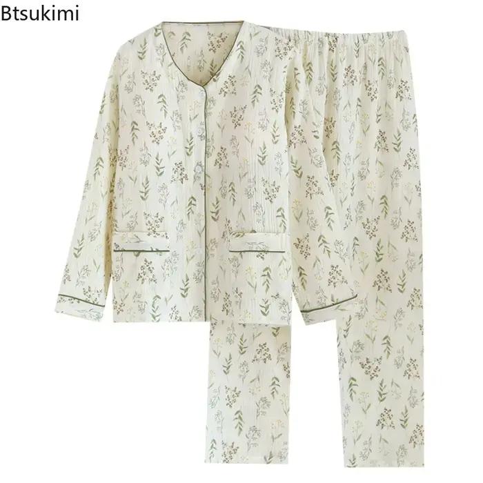 Pyjama d'été 2026 coton pour femmes, imprimé floral, pour la maison, vêtements de nuit, printemps et automne, 100%