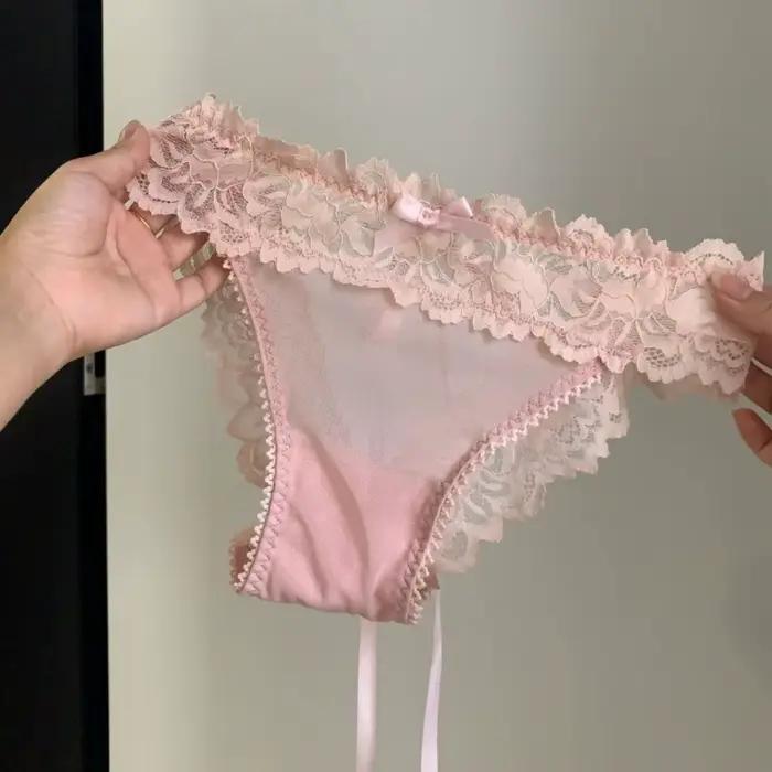 Culottes en dentelle à nœud et fleurs, sans couture, taille basse, en maille transparente, avec lacets, pour femme