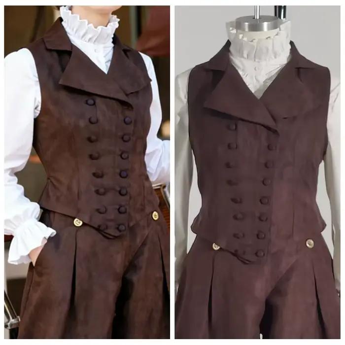 Gilet victorien pour femmes, Renaissance médiévale, col en v, Double boutonnage, Corset