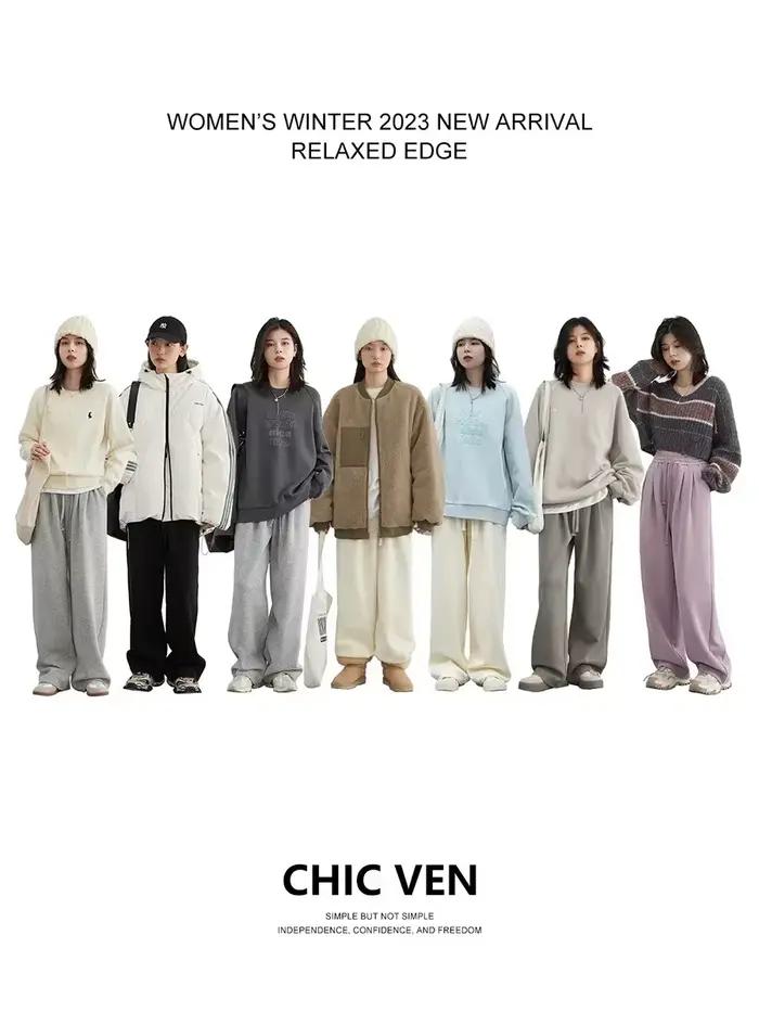 CHIC VEN nohavice pre ženy Streetwear pevné voľné nové šnúrkové športové