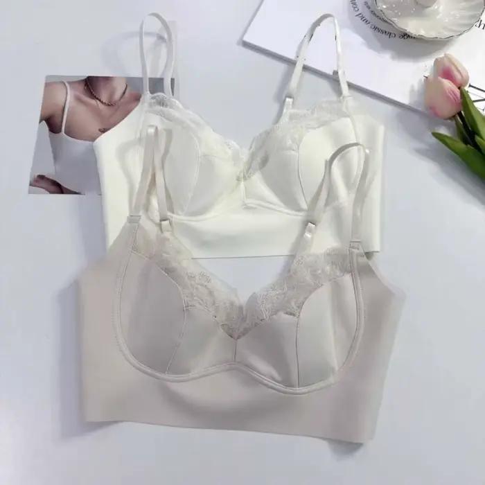 Soutien-gorge sans armatures 3/4 tendance avec coussinets ovales élastiques, lingerie féminine en dentelle, soutien-gorge dos en U, camisole pour femme