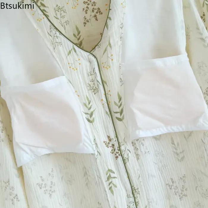 Pyjama d'été 2026 coton pour femmes, imprimé floral, pour la maison, vêtements de nuit, printemps et automne, 100%