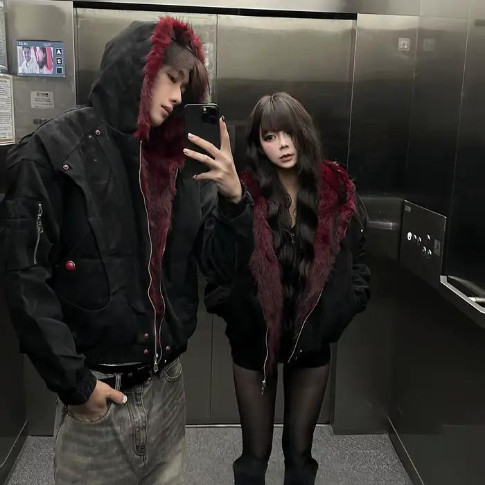 Zosilnený gotický kožušinový golier čierny Retro americká horská socha Pánska a dámska móda Punk voľný nadrozmerný