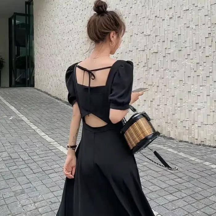 Elegantné čierne vintage šaty pre ženy