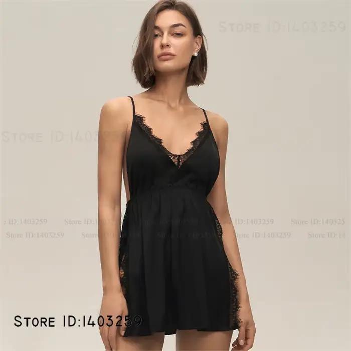 Veľká veľkosť 3XL -5XL Dámska nočná košeľa Nočné oblečenie Sexy Intímna Lingerie Odhalený chrbát Hodvábna saténová