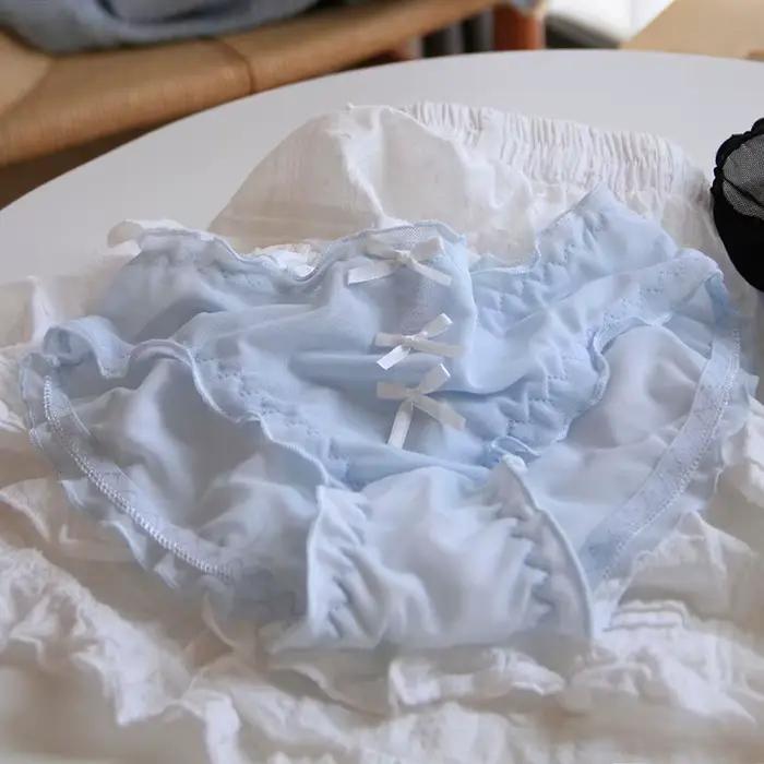 Culotte femme taille moyenne en dentelle respirante perforée avec nœud papillon, culotte triangle mignonne pour fille.