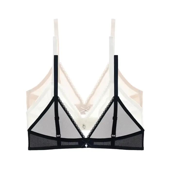 Ensemble de soutien-gorge multicolore pour femmes, sous-vêtements transparents, Sexy, fil Transparent, nœud creux, sans fil, 3 pièces/lot