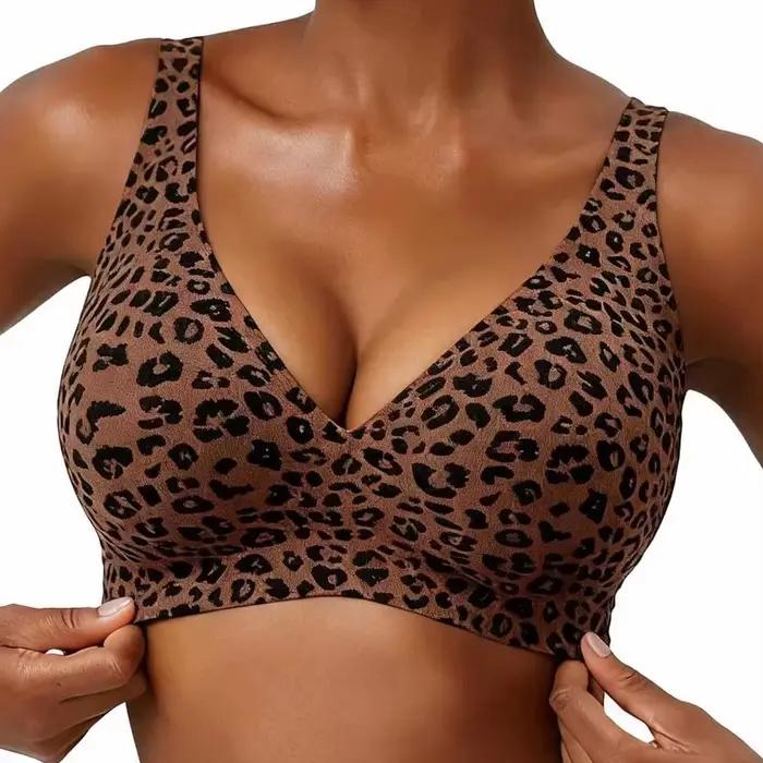 Soutien-gorge sans armatures pour femme, imprimé léopard, sans coutures, maintien doux, bonnet complet, moulé fin, beau et respirant, soutien-gorge push-up