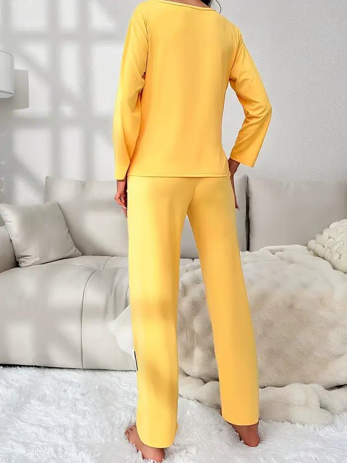 Ensemble de pyjama décontracté pour femmes, imprimé mignon, manches longues, pour le printemps et l'été, adapté à un usage quotidien et peut être porté à l'extérieur